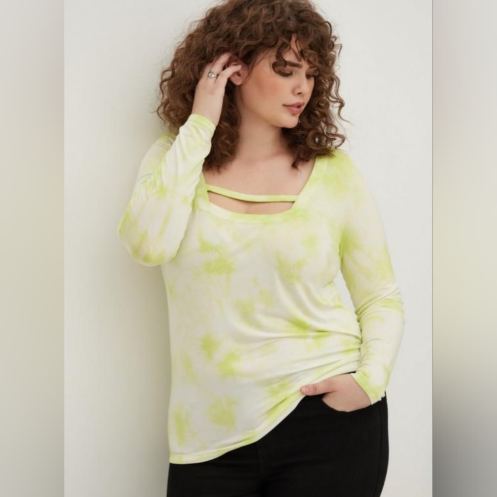 NWT TORRID Strappy Square Neck Super Soft Lovesick Tie Dye Yellow/Green 2x & 3x